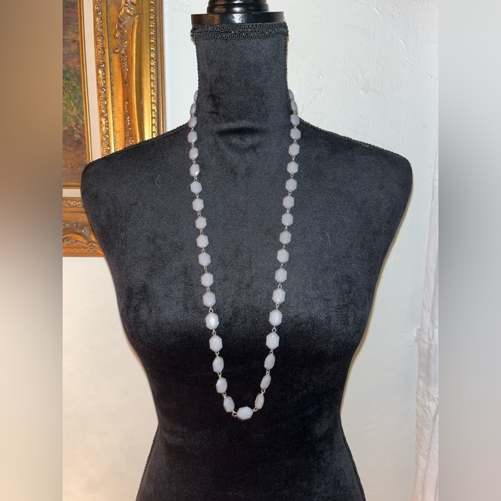 Gray Faceted Bead Necklace | 34” Long Adjustable | Silver Tone Minimalist